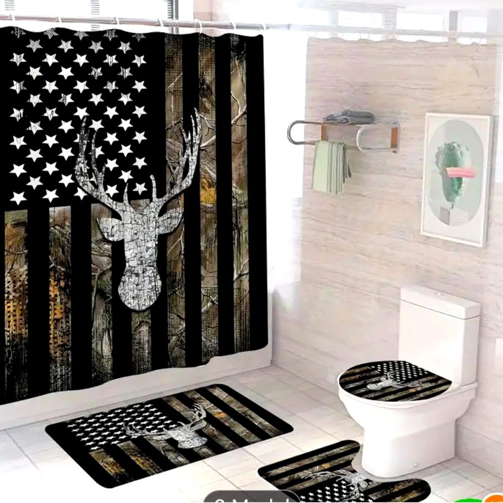 4pc deer camo shower curtain set
